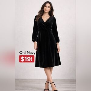 Womens Petite| Black Velvet Dress | C1